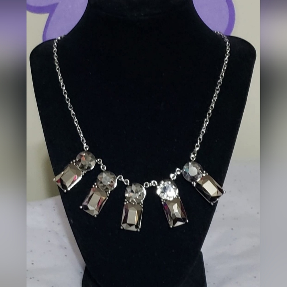paparazzi Silver Faceted Crystal Drop Necklace